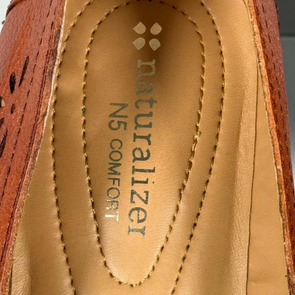Naturalizer Nayrin Leather Wedge Pump 9W Potato Orange Floral China NIB